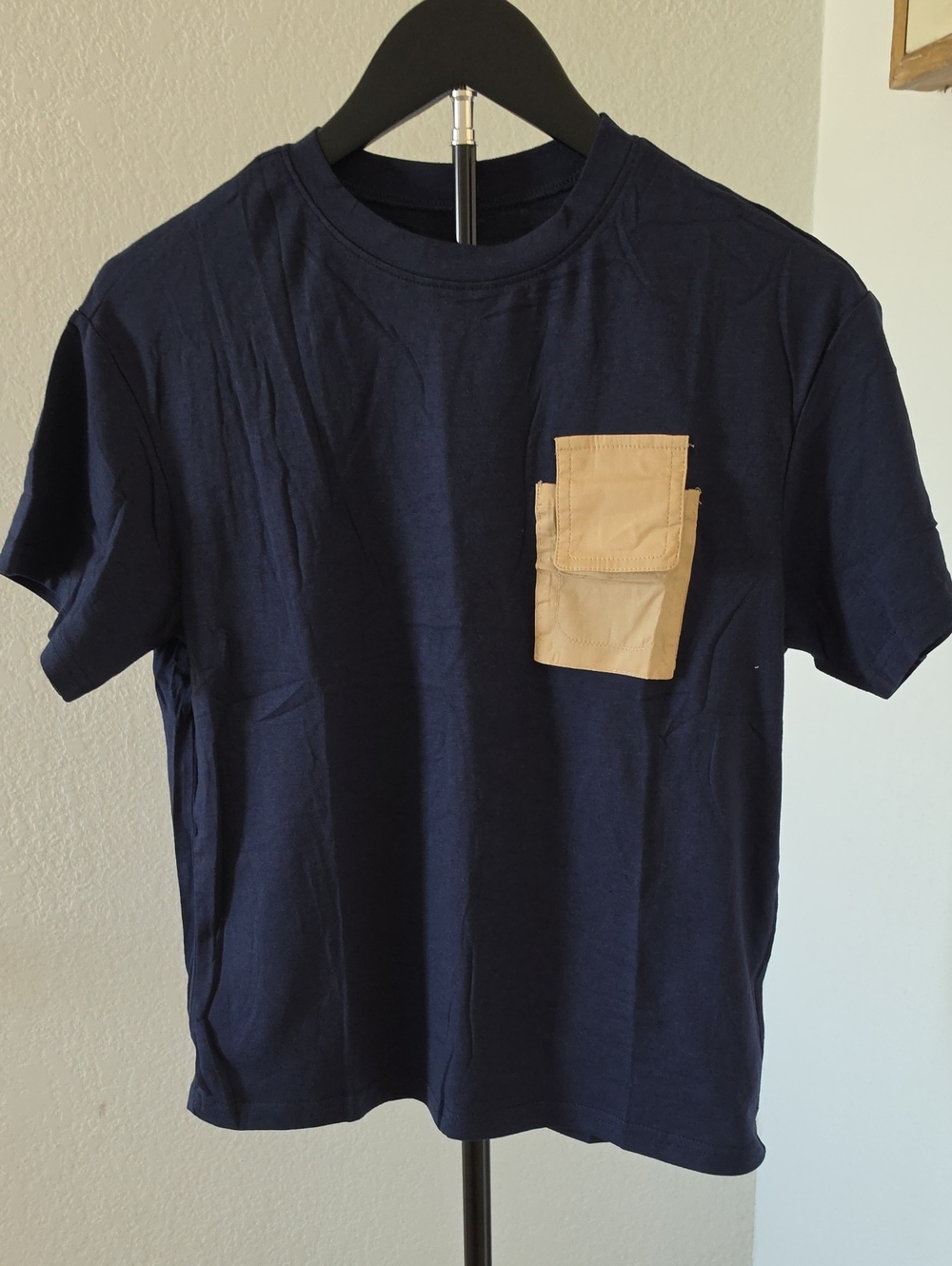 Kids Navy Short-Sleeve Tee with Tan Chest Pocket
